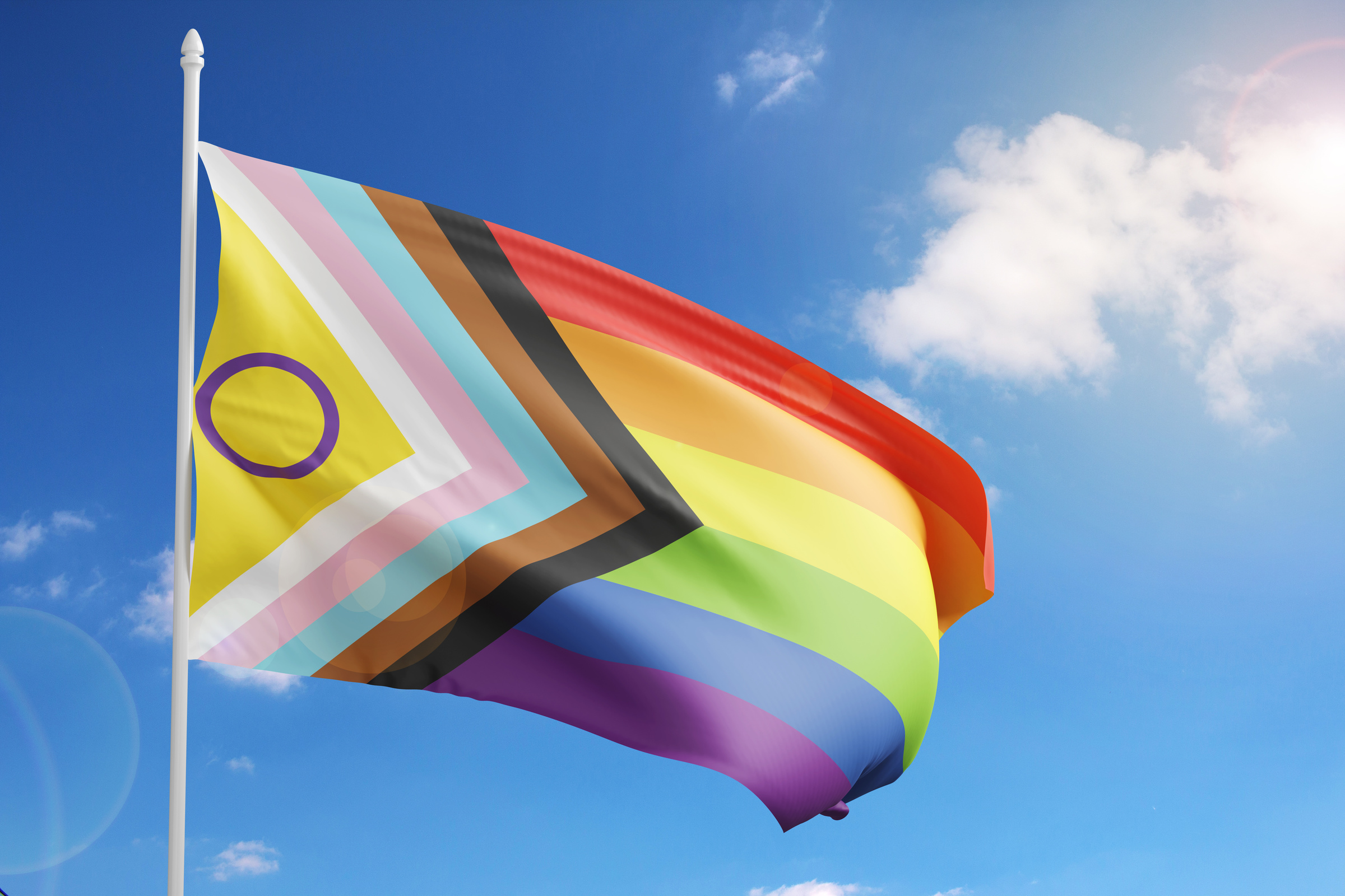 Intersex-Inclusive Progress Pride Flag Against the Sky